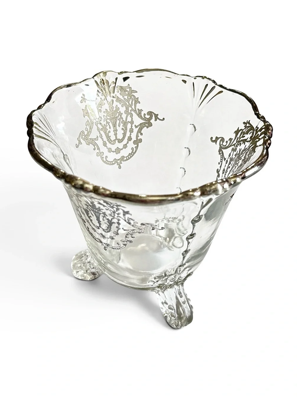 Vintage Heisey Empress Bowl with Ladle Silver Overlay Condiment Dish Candy Bowl